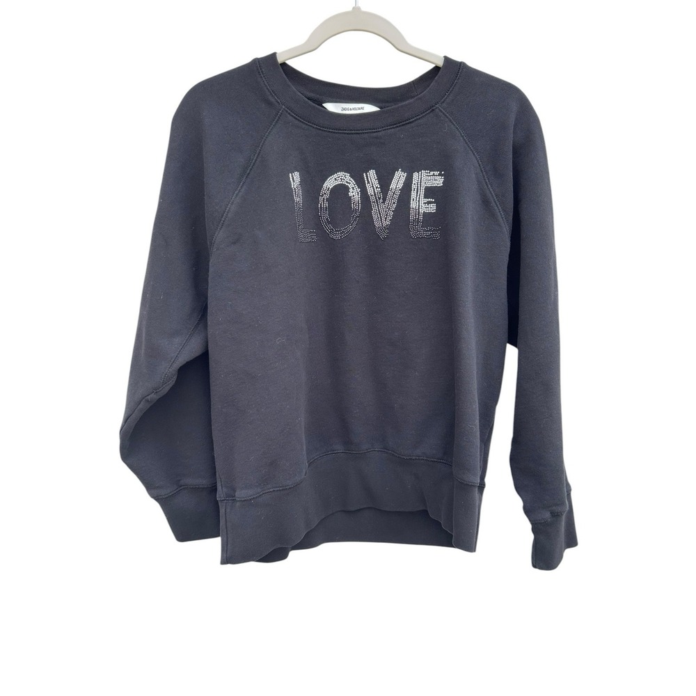 Zadig & Voltaire Love Womens Medium Cotton Raglan Sweatshirt Black Pullover